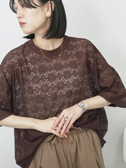 レースTシャツ（オフホワイト/ブラック/ブラウン）｜Samansa Mos2 blue（サマンサモスモス ブルー）通販