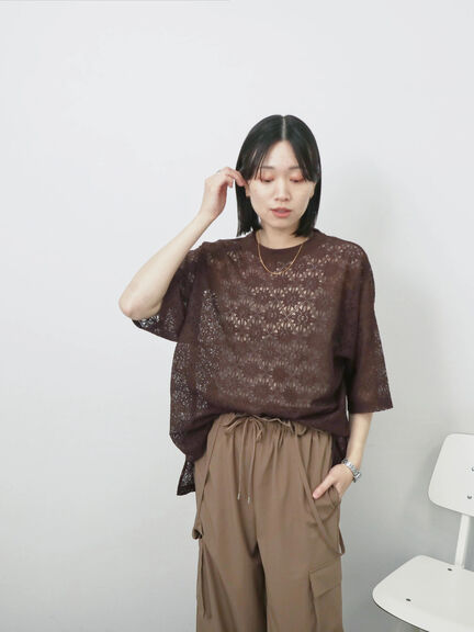 レースTシャツ（オフホワイト/ブラック/ブラウン）｜Samansa Mos2 blue（サマンサモスモス ブルー）通販