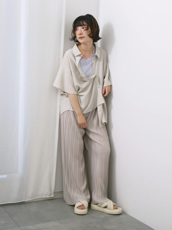 セール】 フレアギャザーブラウス（ライトベージュ/イエロー/サックス