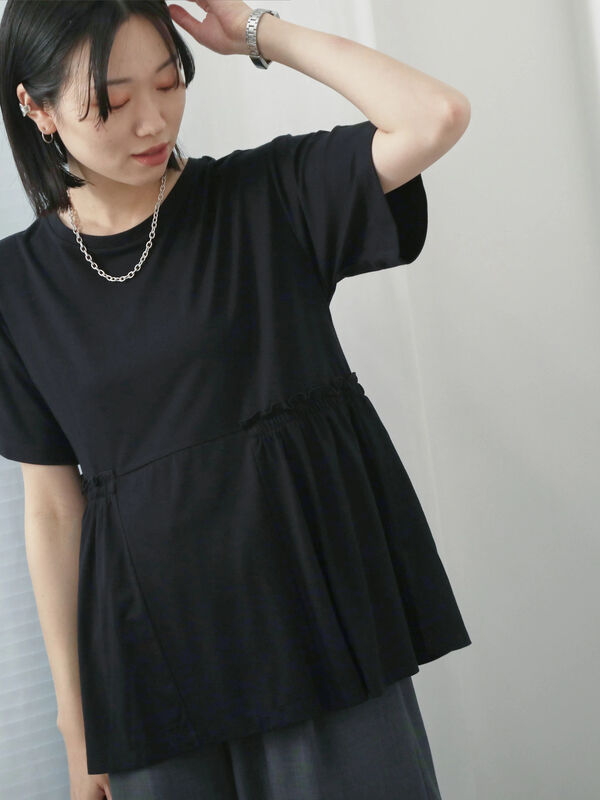 sheller ブラック フリルノースリーブチュニック sheller ブラック フリルノースリーブチュニック sheller