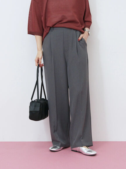 【イージーケア・吸水速乾】マルチスタイルタックストレートパンツ（グレー/チャコールグレー/ブラック/ブラウン/グリーン）｜Samansa Mos2 blue（サマンサモスモス ブルー）通販