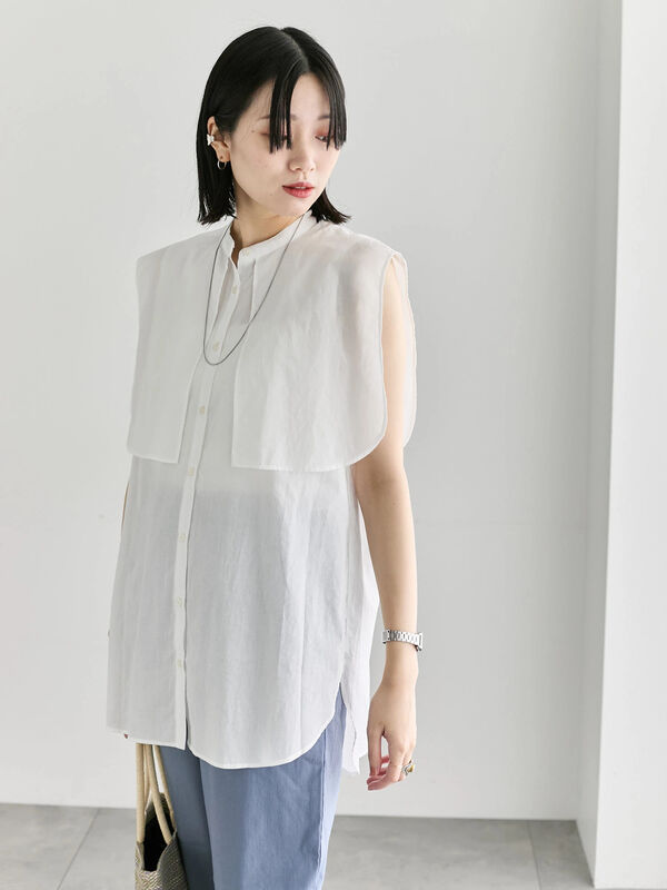 セール】 ケープブラウス（オフホワイト/ブラック/ブルー/トップス