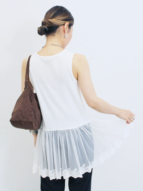 セール】 ペプラムロングタンクトップ（オフホワイト/ホワイト
