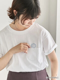 Samansa Mos2 blue COJI-COJI /刺繍Tシャツコジコジ COJI-COJI/刺繍Tシャツ（オフホワイト/TOPグレー/トップス/T