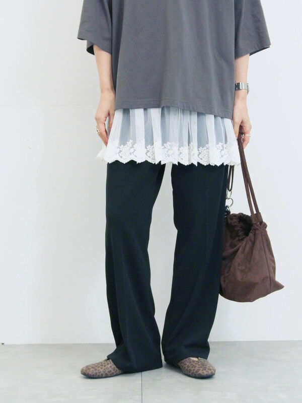 セール】 カットジョーゼットセミフレアパンツ（ブラック/ブラウン