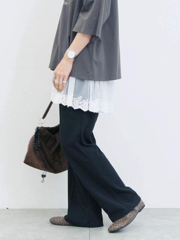 セール】 カットジョーゼットセミフレアパンツ（ブラック/ブラウン