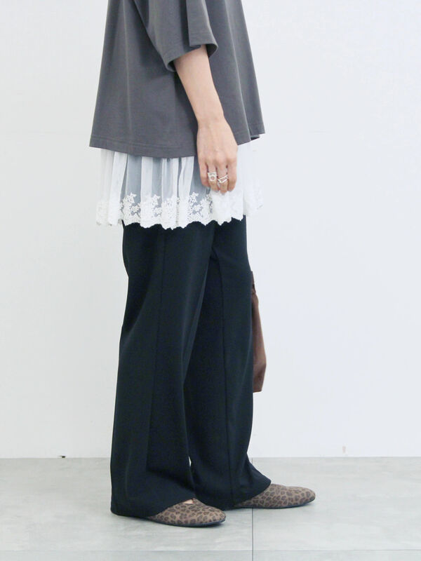 セール】 カットジョーゼットセミフレアパンツ（ブラック/ブラウン