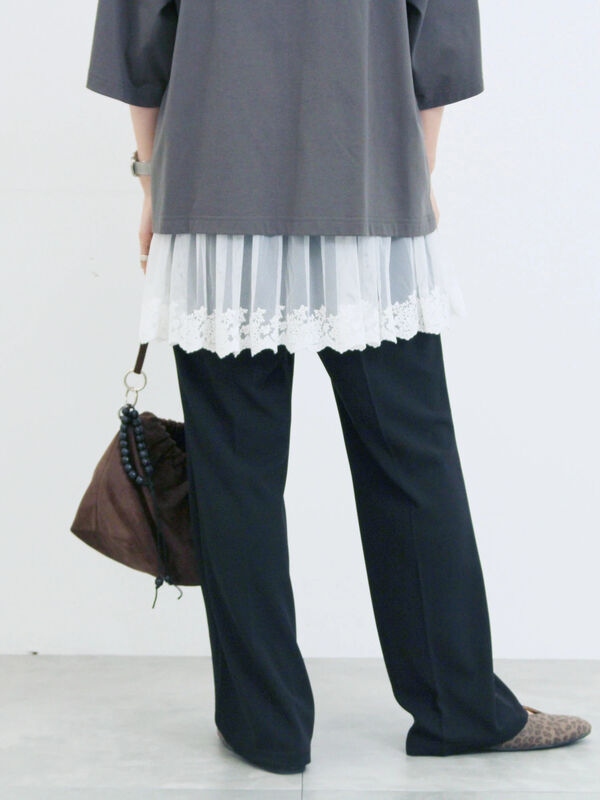 セール】 カットジョーゼットセミフレアパンツ（ブラック/ブラウン