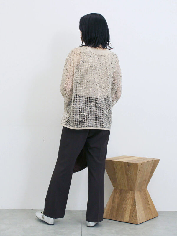 もさ セール】 カットジョーゼットセミフレアパンツ（ブラック/ブラウン