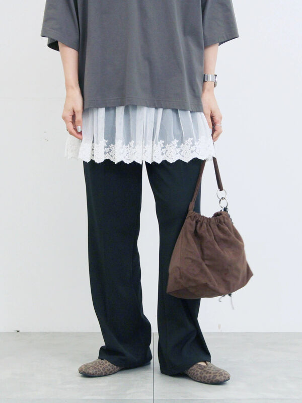 セール】 カットジョーゼットセミフレアパンツ（ブラック/ブラウン