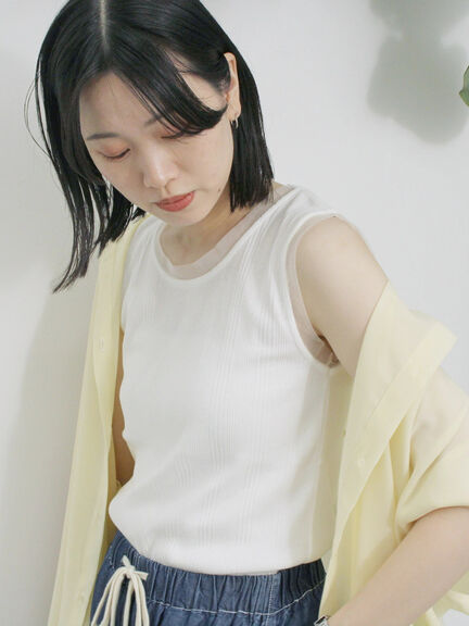 チュール付リブタンク（オフホワイト/チャコールグレー/ブラック）｜Samansa Mos2 blue（サマンサモスモス ブルー）通販