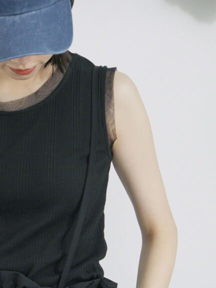 チュール付リブタンク（オフホワイト/チャコールグレー/ブラック）｜Samansa Mos2 blue（サマンサモスモス ブルー）通販