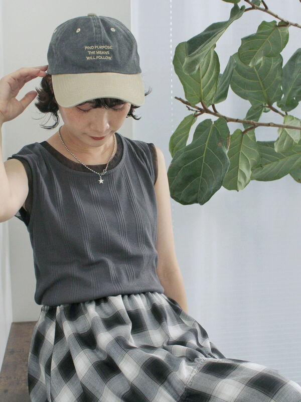 セール】 チュール付リブタンク（オフホワイト/チャコールグレー