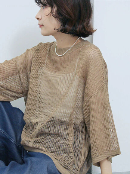 セール】 メッシュプルオーバー（ブラック/ベージュ/ブラウン/トップス