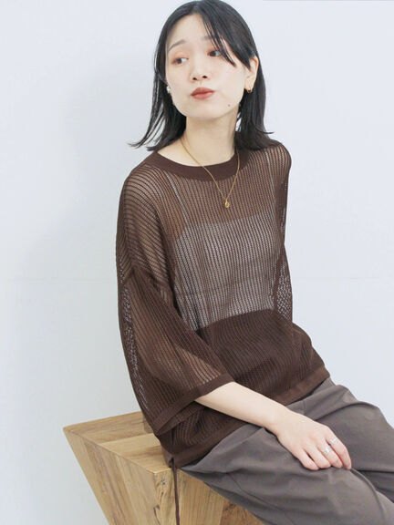 メッシュプルオーバー（ブラック/ベージュ/ブラウン）｜Samansa Mos2 blue（サマンサモスモス ブルー）通販