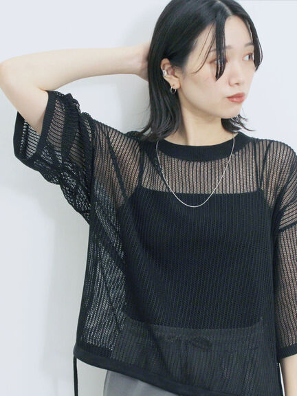 メッシュプルオーバー（ブラック/ベージュ/ブラウン）｜Samansa Mos2 blue（サマンサモスモス ブルー）通販