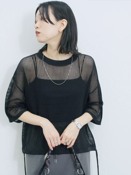メッシュプルオーバー（ブラック/ベージュ/ブラウン）｜Samansa Mos2 blue（サマンサモスモス ブルー）通販