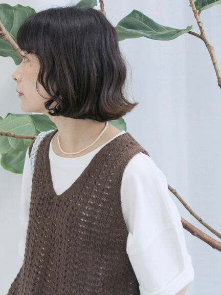テープヤーン透かしニットベスト（チャコールグレー/ブラウン/キナリ）｜Samansa Mos2 blue（サマンサモスモス ブルー）通販
