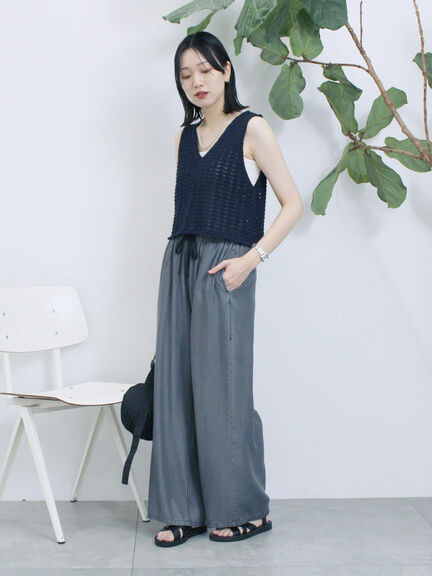 テープヤーン透かしニットベスト（チャコールグレー/ブラウン/キナリ）｜Samansa Mos2 blue（サマンサモスモス ブルー）通販