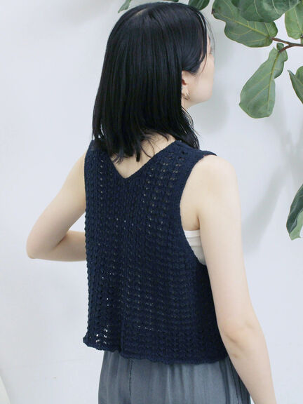 テープヤーン透かしニットベスト（チャコールグレー/ブラウン/キナリ）｜Samansa Mos2 blue（サマンサモスモス ブルー）通販