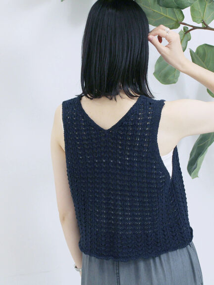 テープヤーン透かしニットベスト（チャコールグレー/ブラウン/キナリ）｜Samansa Mos2 blue（サマンサモスモス ブルー）通販