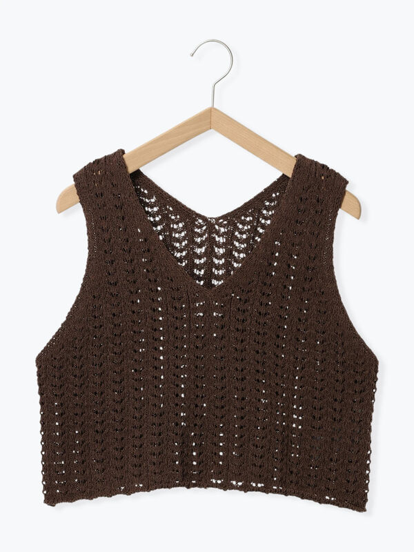 セール】 テープヤーン透かしニットベスト（チャコールグレー/ブラウン