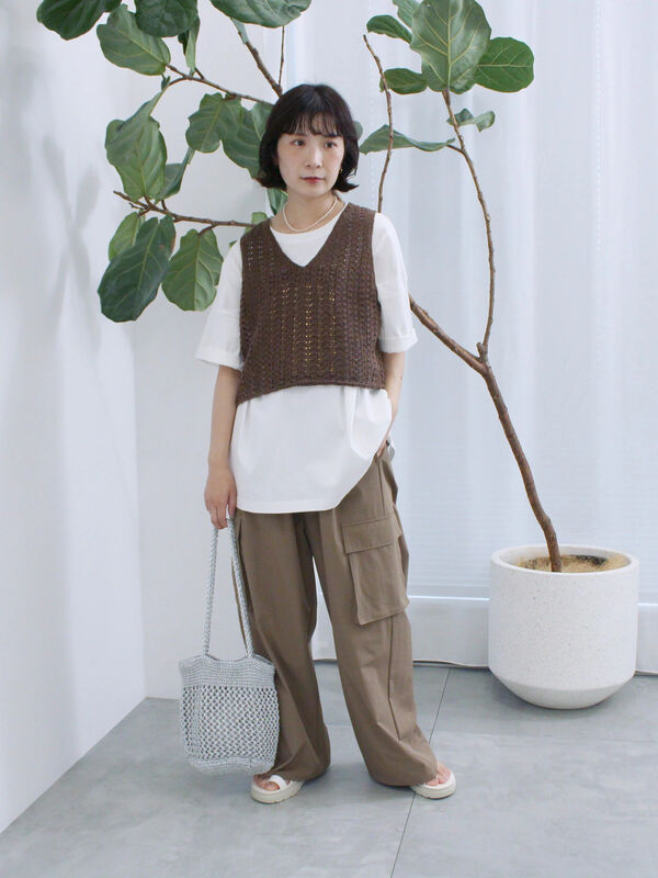 セール】 テープヤーン透かしニットベスト（チャコールグレー/ブラウン