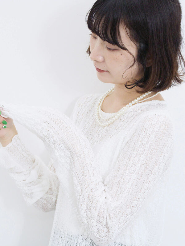 セール】 シアーレースロンT（オフホワイト/ブラック/Sグレー