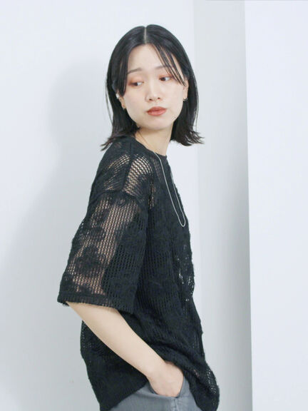 チュールフラワーコードTシャツ（オフホワイト/グレー/ブラック）｜Samansa Mos2 blue（サマンサモスモス ブルー）通販