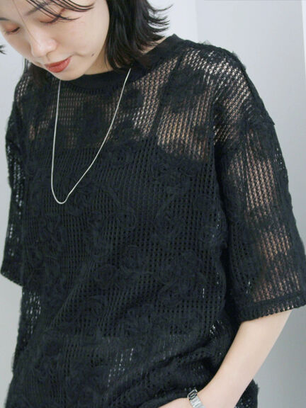 チュールフラワーコードTシャツ（オフホワイト/グレー/ブラック）｜Samansa Mos2 blue（サマンサモスモス ブルー）通販