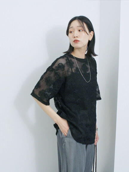 チュールフラワーコードTシャツ（オフホワイト/グレー/ブラック）｜Samansa Mos2 blue（サマンサモスモス ブルー）通販