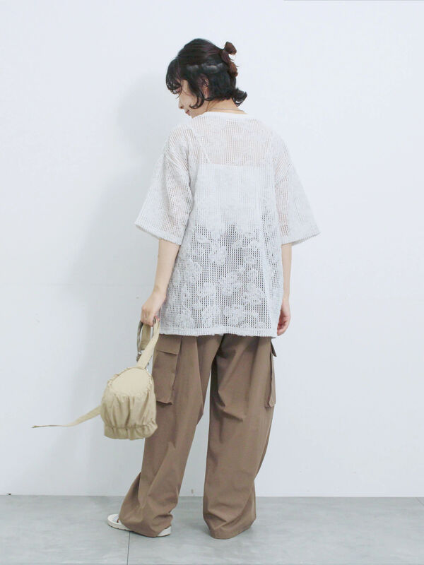 セール】 チュールフラワーコードTシャツ（オフホワイト/グレー