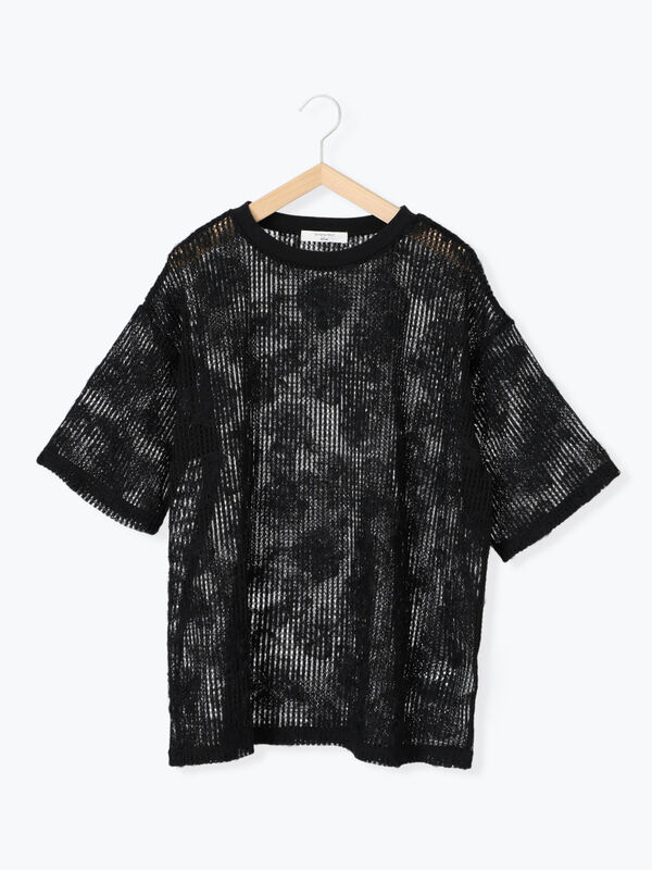 ちゃも セール】 チュールフラワーコードTシャツ（オフホワイト/グレー