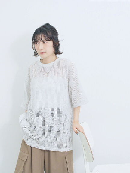 チュールフラワーコードTシャツ（オフホワイト/グレー/ブラック）｜Samansa Mos2 blue（サマンサモスモス ブルー）通販