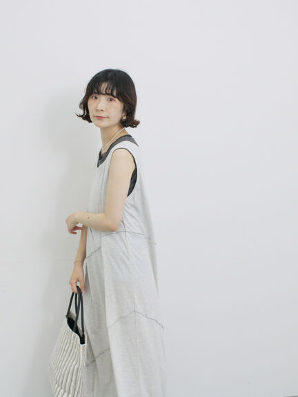 ◎【接触冷感】切替カットワンピース（チャコールグレー/ブラック/ＴＯＰグレー）｜Samansa Mos2 blue（サマンサモスモス ブルー）通販