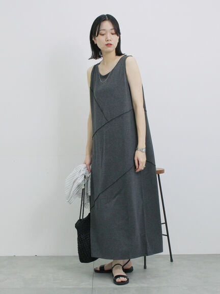 ◎【接触冷感】切替カットワンピース（チャコールグレー/ブラック/ＴＯＰグレー）｜Samansa Mos2 blue（サマンサモスモス ブルー）通販