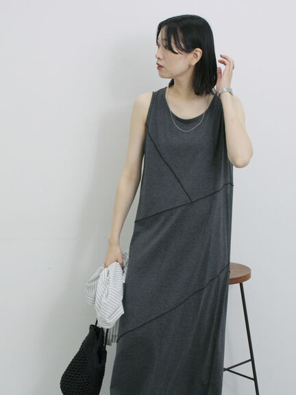 ◎【接触冷感】切替カットワンピース（チャコールグレー/ブラック/ＴＯＰグレー）｜Samansa Mos2 blue（サマンサモスモス ブルー）通販