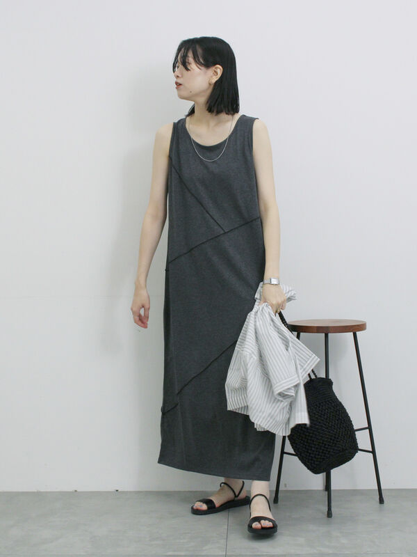 セール】 ◎【接触冷感】切替カットワンピース（チャコールグレー