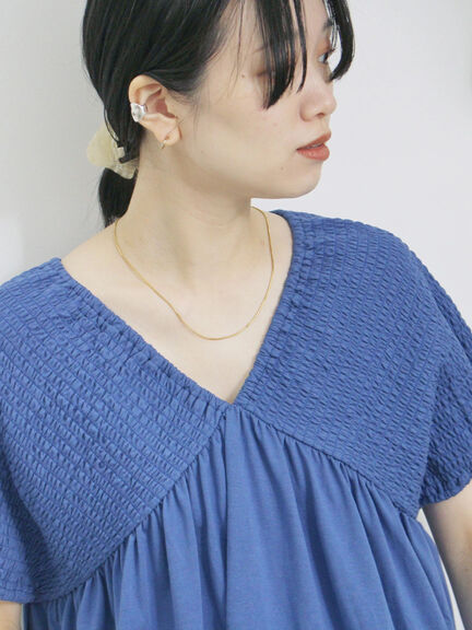 ◎【接触冷感】シャーリングVネックプルオーバー（オフホワイト/ブラック/ブルー）｜Samansa Mos2 blue（サマンサモスモス ブルー）通販