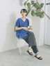 ◎【接触冷感】シャーリングVネックプルオーバー（オフホワイト/ブラック/ブルー）｜Samansa Mos2 blue（サマンサモスモス ブルー）通販