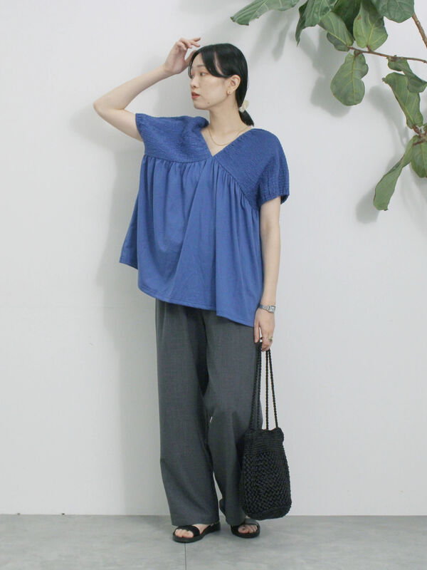 セール】 ◎【接触冷感】シャーリングVネックプルオーバー（オフ