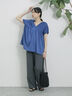 ◎【接触冷感】シャーリングVネックプルオーバー（オフホワイト/ブラック/ブルー）｜Samansa Mos2 blue（サマンサモスモス ブルー）通販
