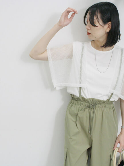 ◎【接触冷感】メッシュ切替プルオーバー（オフホワイト/ブラック/キャメル）｜Samansa Mos2 blue（サマンサモスモス ブルー）通販