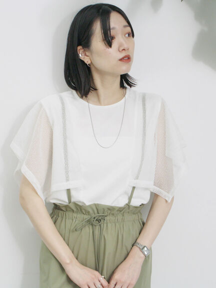 ◎【接触冷感】メッシュ切替プルオーバー（オフホワイト/ブラック/キャメル）｜Samansa Mos2 blue（サマンサモスモス ブルー）通販