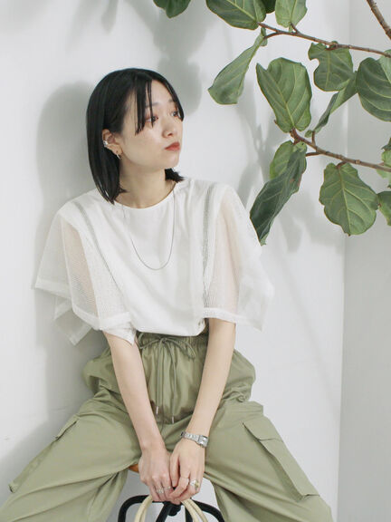 ◎【接触冷感】メッシュ切替プルオーバー（オフホワイト/ブラック/キャメル）｜Samansa Mos2 blue（サマンサモスモス ブルー）通販
