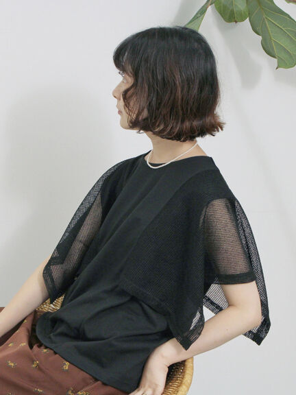 ◎【接触冷感】メッシュ切替プルオーバー（オフホワイト/ブラック/キャメル）｜Samansa Mos2 blue（サマンサモスモス ブルー）通販