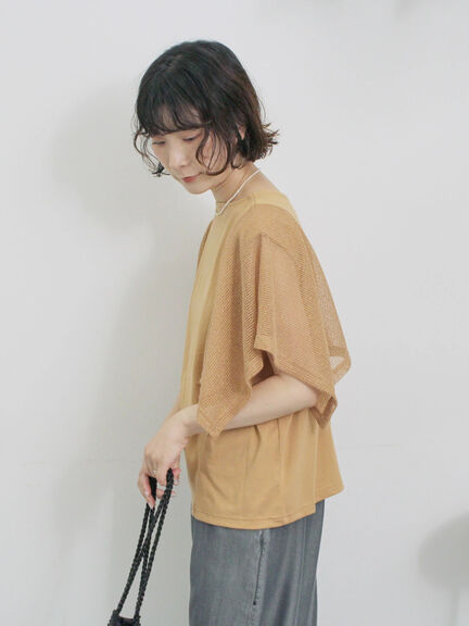 ◎【接触冷感】メッシュ切替プルオーバー（オフホワイト/ブラック/キャメル）｜Samansa Mos2 blue（サマンサモスモス ブルー）通販