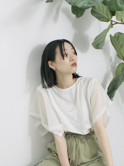 ◎【接触冷感】メッシュ切替プルオーバー（オフホワイト/ブラック/キャメル）｜Samansa Mos2 blue（サマンサモスモス ブルー）通販