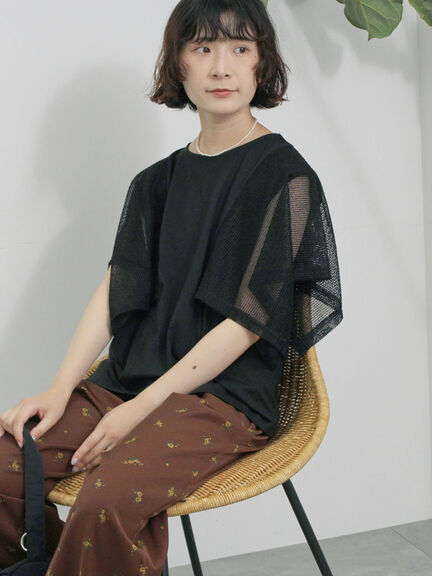 ◎【接触冷感】メッシュ切替プルオーバー（オフホワイト/ブラック/キャメル）｜Samansa Mos2 blue（サマンサモスモス ブルー）通販