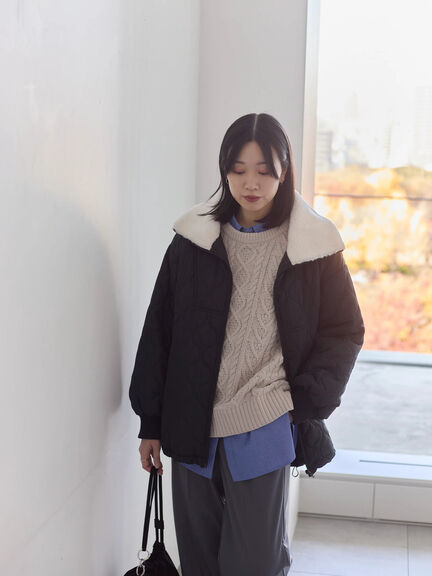 衿ボアキルトジャケット（ブラック/ライトベージュ/カーキ）｜Samansa Mos2 blue（サマンサモスモス ブルー）通販